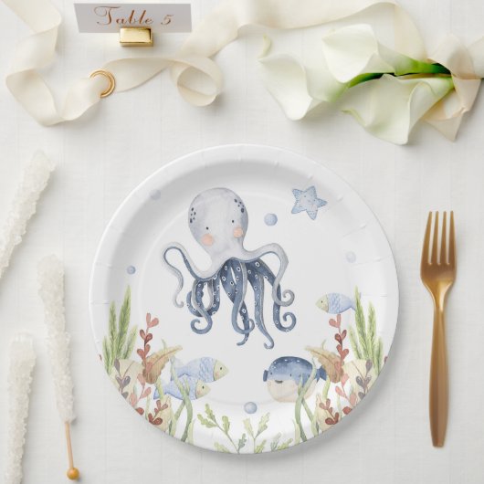 海の下のパーティーデコール、タコ誕生日 ペーパープレート (ウェディング)