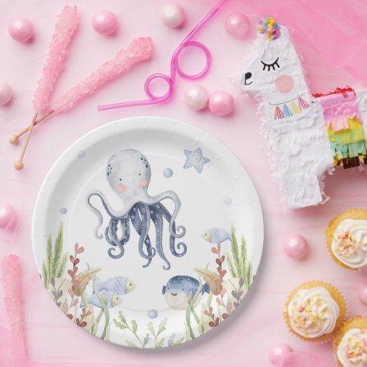 海の下のパーティーデコール、タコ誕生日 ペーパープレート (パーティー)