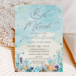 海の下のビーチの貝殻とサンゴのバトミッツヴァー 招待状