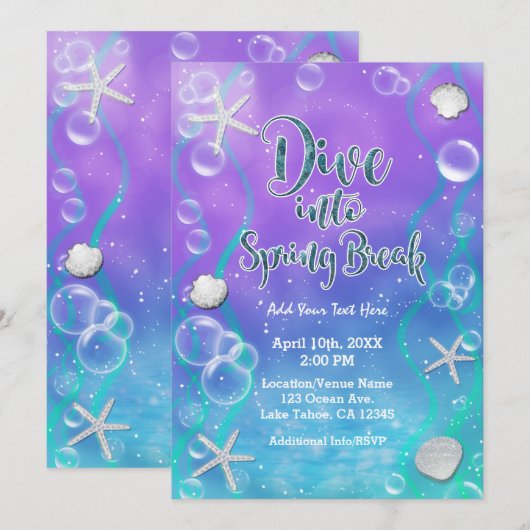 海の下のビーチパーティー、春の休みにとことんエンジョイしよう 招待状 (正面/裏面)