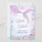 海の下のピンクの人魚の尾誕生日 招待状 (裏面)