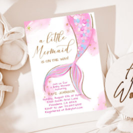 海の下のピンクの人魚の海女の子の赤ちゃんシャワー 招待状