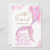 海の下のピンクの人魚の海女の子の赤ちゃんシャワー 招待状 (正面)