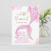 海の下のピンクの人魚の海女の子の赤ちゃんシャワー 招待状 (スタンド正面)