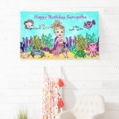 海の下のピンクの人魚の誕生日旗 横断幕 (インサイチュ)
