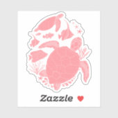 海の下のピンク色のウミガメ シール (シート)