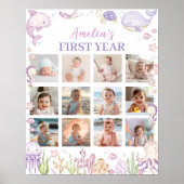 海の下のピンク誕生日写真マイルストーンサイン ポスター (正面)