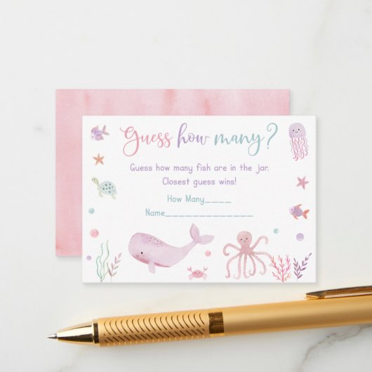 海の下のピンク誕生日推測ゲームの数 エンクロージャーカード (正面/裏面インサイチュ)