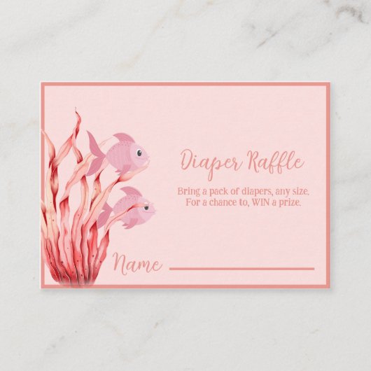 海の下のピンク赤ちゃんシャワーおむつラッフル エンクロージャーカード (正面)