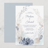 海の下のブルーウォーターカラー珊瑚貝殻ウェディング 招待状 (正面/裏面)