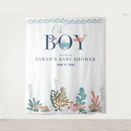 海の下のブルーウォーターカラー オー・ボーイ ベビーシャワー タペストリー (正面)