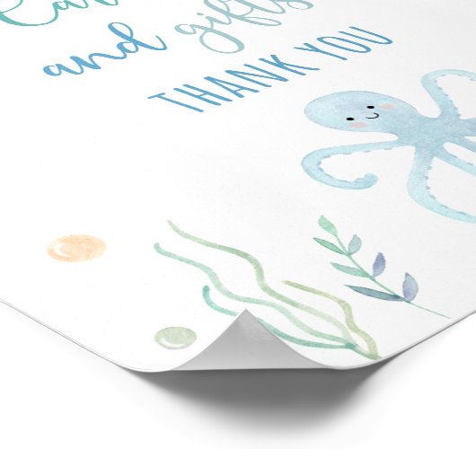 海の下のブルーパステルギフトサイン誕生日 ポスター (角)