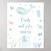 海の下のブルーパステルギフトサイン誕生日 ポスター (正面)