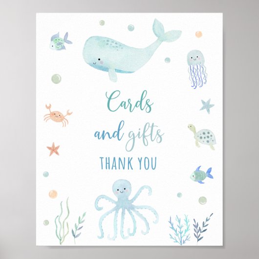 海の下のブルーパステルギフトサイン誕生日 ポスター (正面)