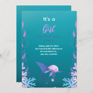 海の下のブルー  女の子のベビーシャワー招待状 招待状