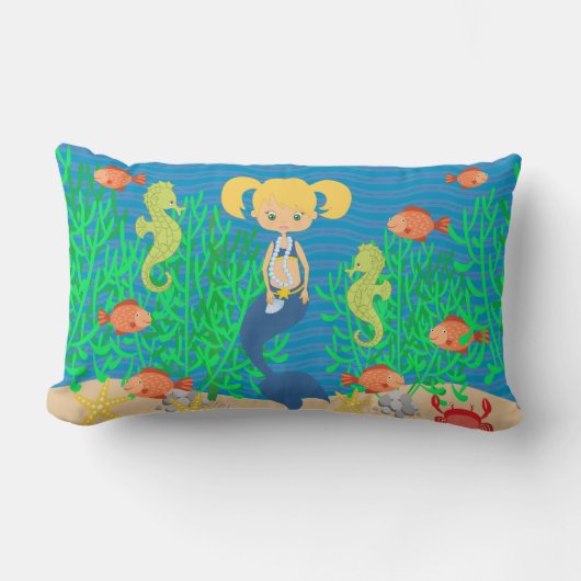 海の下のブロンドの人魚 ランバークッション (正面)