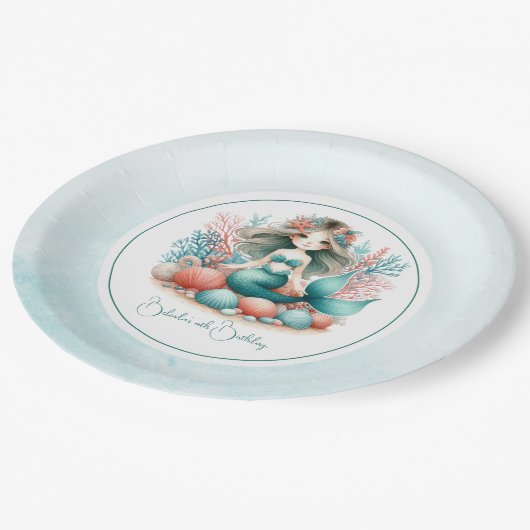 「海の下のプリンセス」マーメイド誕生日パーティー ペーパープレート (アングル)