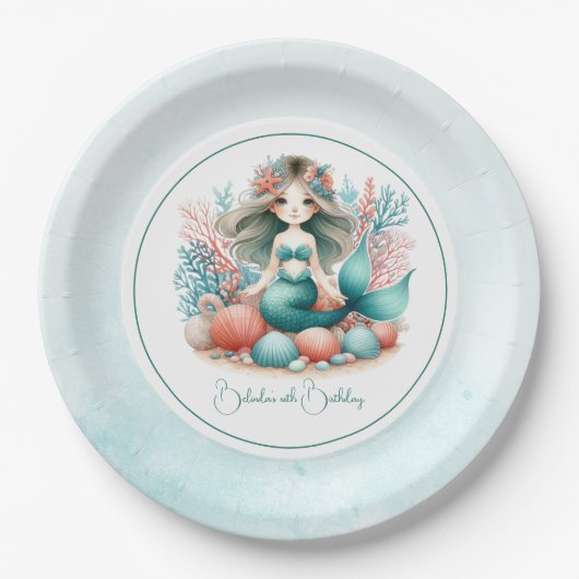「海の下のプリンセス」マーメイド誕生日パーティー ペーパープレート (正面)