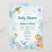 海の下のベイビーシャワー 水彩招待状 招待状 (正面/裏面)