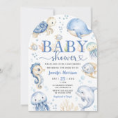 海の下のベビーシャワー 青い海のアーチ 招待状 (正面)