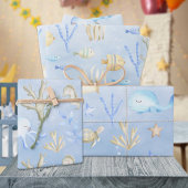 海の下のベビーブルーホエールタコ ラッピングペーパーシート