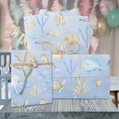 海の下のベビーブルーホエールタコ ラッピングペーパーシート