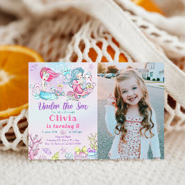 海の下のマジックマーメイド誕生日写真 招待状