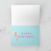 海の下のマーメイドかわいいピンクの青誕生日 カード (内部)