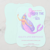 海の下のマーメイドの誕生日ブルーパーティー 招待状 (正面/裏面)