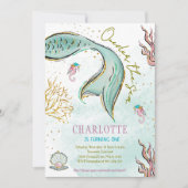 海の下のマーメイドテールのミントグリッター招待状 招待状 (正面)