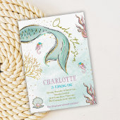 海の下のマーメイドテールのミントグリッター招待状 招待状