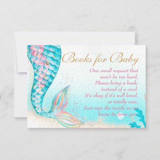 海の下のマーメイドテールの女の子のブックリクエスト サンキューカード (正面)