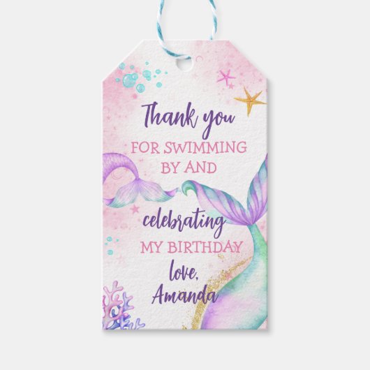 海の下のマーメイドテールウォーター誕生日 ギフトタグ (正面)
