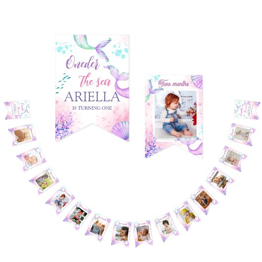 海の下のマーメイドテールウォーター誕生日 バンティングフラッグ
