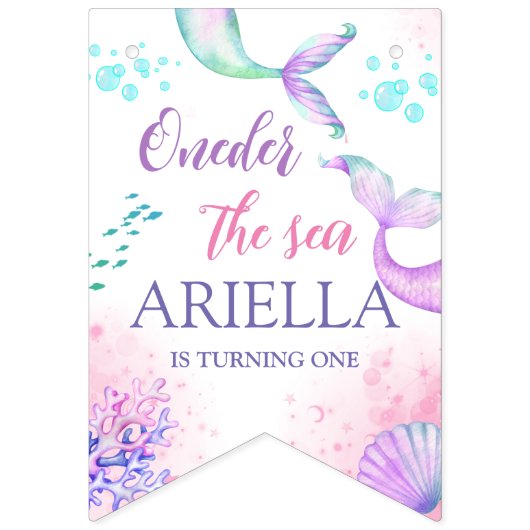 海の下のマーメイドテールウォーター誕生日 バンティングフラッグ (第1の旗)