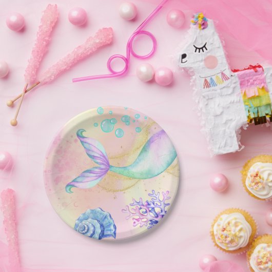 海の下のマーメイドテールウォーター誕生日 ペーパープレート (パーティー)