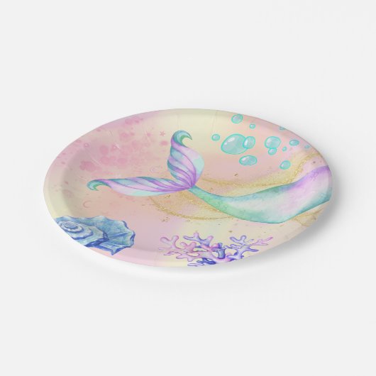 海の下のマーメイドテールウォーター誕生日 ペーパープレート (アングル)