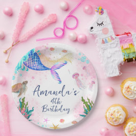 海の下のマーメイドテールウォーター誕生日 ペーパープレート