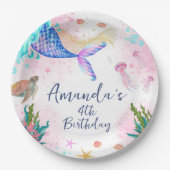 海の下のマーメイドテールウォーター誕生日 ペーパープレート (正面)