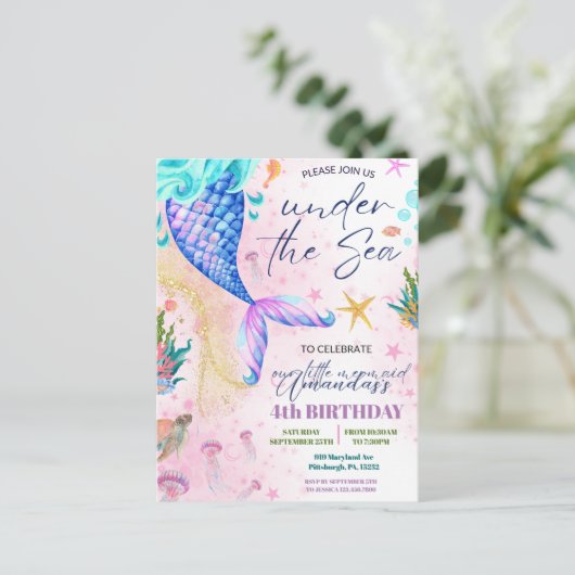 海の下のマーメイドテールウォーター誕生日 ポストカード (スタンド正面)