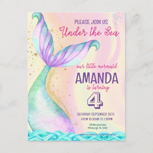 海の下のマーメイドテールウォーター誕生日 ポストカード (正面)