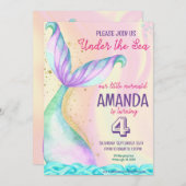 海の下のマーメイドテールウォーター誕生日 招待状 (正面/裏面)