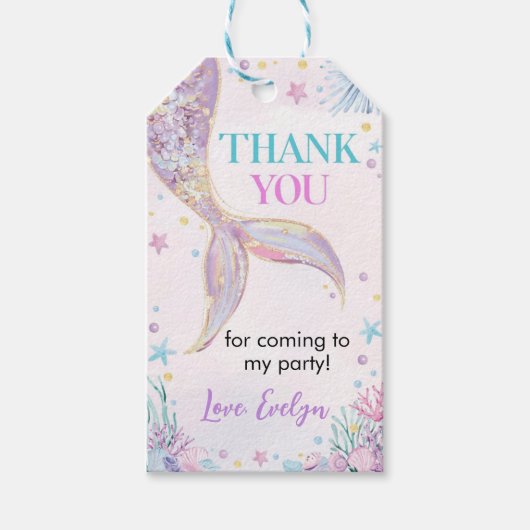海の下のマーメイドテールサンキュー誕生日 ギフトタグ (正面)
