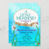 海の下のマーメイドビーチ誕生日パーティーの招待 招待状 (正面/裏面)