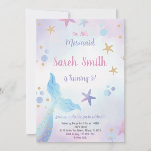 海の下のマーメイドブルーテール招待状 招待状 (正面)