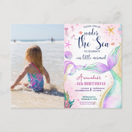 海の下のマーメイド写真の水の色の誕生日 ポストカード (正面)