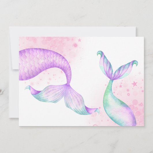 海の下のマーメイド写真の水の色の誕生日 招待状 (裏面)