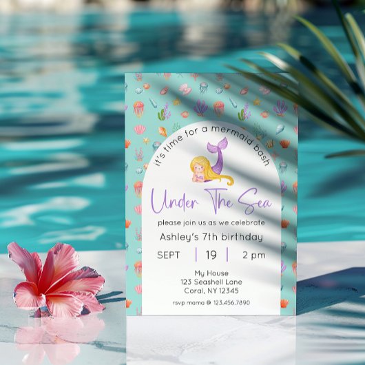 海の下のマーメイド誕生日の写真 招待状