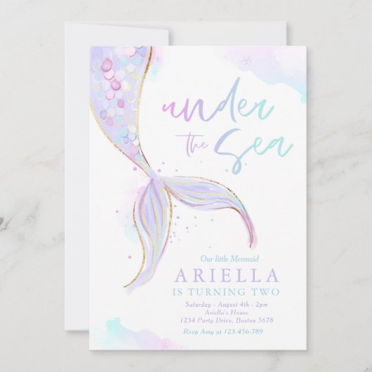 海の下のマーメイド誕生日パーティーパーティー 招待状 (正面)
