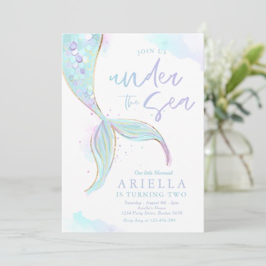 海の下のマーメイド誕生日パーティーパーティー 招待状 (スタンド正面)